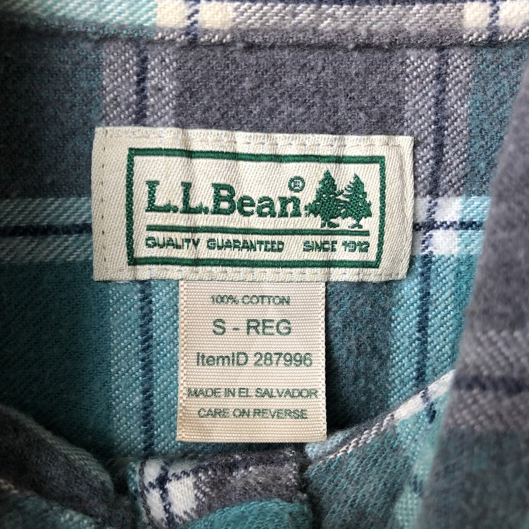 LLBean Slightly Fitted Long Sleeve Button-Down Flannel Check Shirt, Women's Size Small cotton turquoise blue Vintage Second Hand