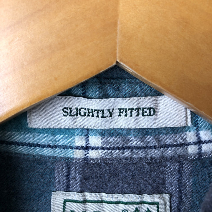 LLBean Slightly Fitted Long Sleeve Button-Down Flannel Check Shirt, Women's Size Small cotton turquoise blue Vintage Second Hand