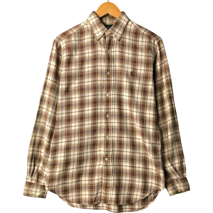 Ralph Lauren Classic Fit Check Pattern Button-Down Long Sleeve Light Flannel Shirt, Men's Size Small cotton ivory Vintage Second Hand