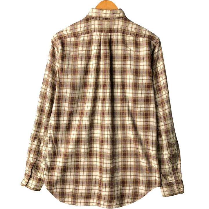Ralph Lauren Classic Fit Check Pattern Button-Down Long Sleeve Light Flannel Shirt, Men's Size Small cotton ivory Vintage Second Hand