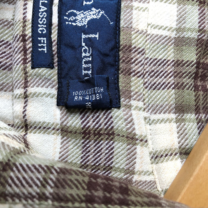 Ralph Lauren Classic Fit Check Pattern Button-Down Long Sleeve Light Flannel Shirt, Men's Size Small cotton ivory Vintage Second Hand