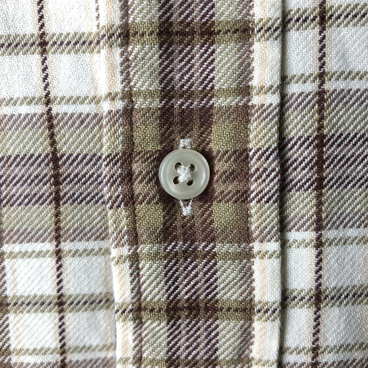 Ralph Lauren Classic Fit Check Pattern Button-Down Long Sleeve Light Flannel Shirt, Men's Size Small cotton ivory Vintage Second Hand