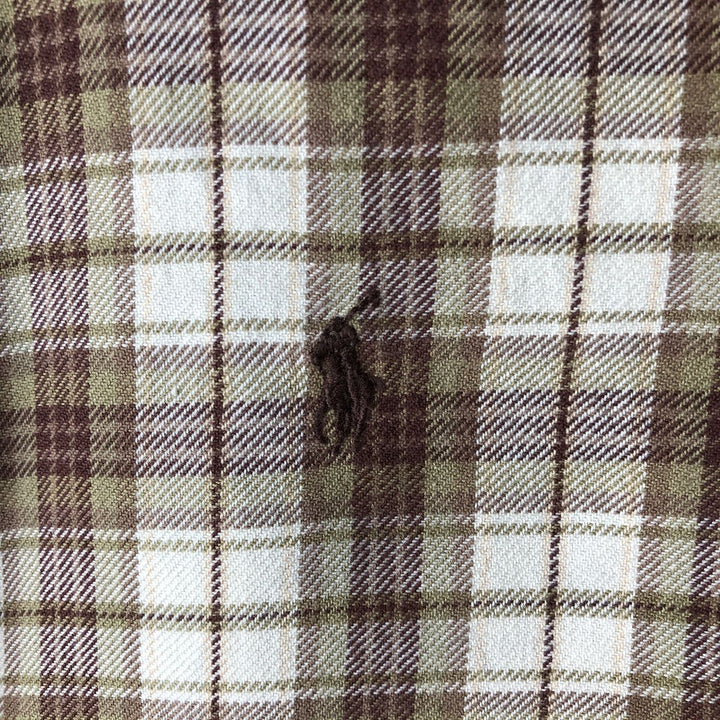 Ralph Lauren Classic Fit Check Pattern Button-Down Long Sleeve Light Flannel Shirt, Men's Size Small cotton ivory Vintage Second Hand