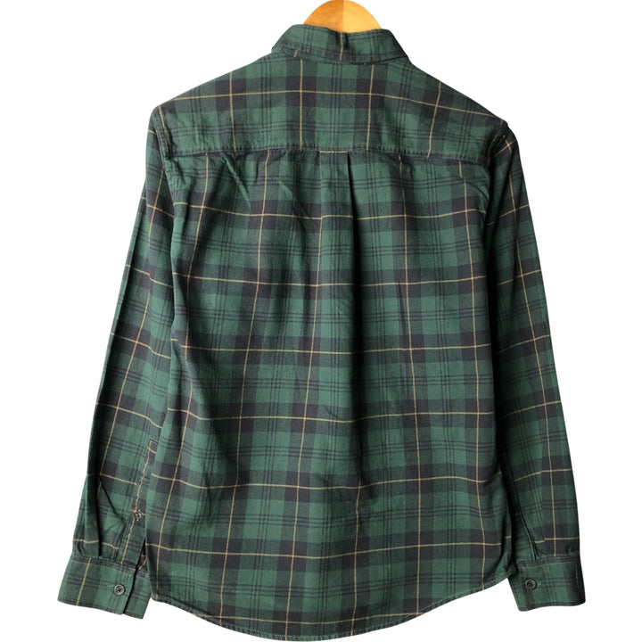 Eddie Bauer Check Pattern Button-Down Long Sleeve Light Flannel Shirt, Men's Size Small cotton green type Vintage Second Hand