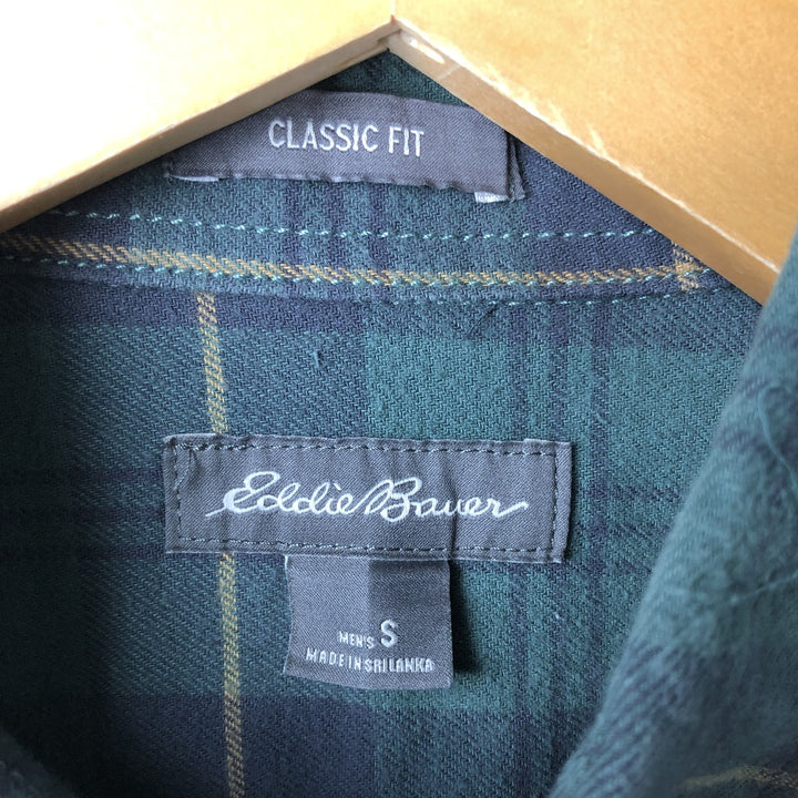 Eddie Bauer Check Pattern Button-Down Long Sleeve Light Flannel Shirt, Men's Size Small cotton green type Vintage Second Hand