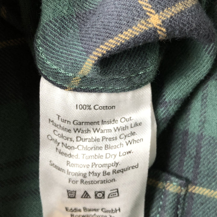 Eddie Bauer Check Pattern Button-Down Long Sleeve Light Flannel Shirt, Men's Size Small cotton green type Vintage Second Hand