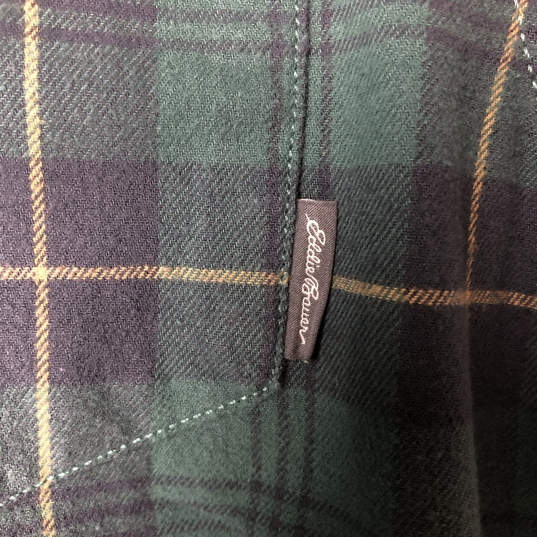 Eddie Bauer Check Pattern Button-Down Long Sleeve Light Flannel Shirt, Men's Size Small cotton green type Vintage Second Hand