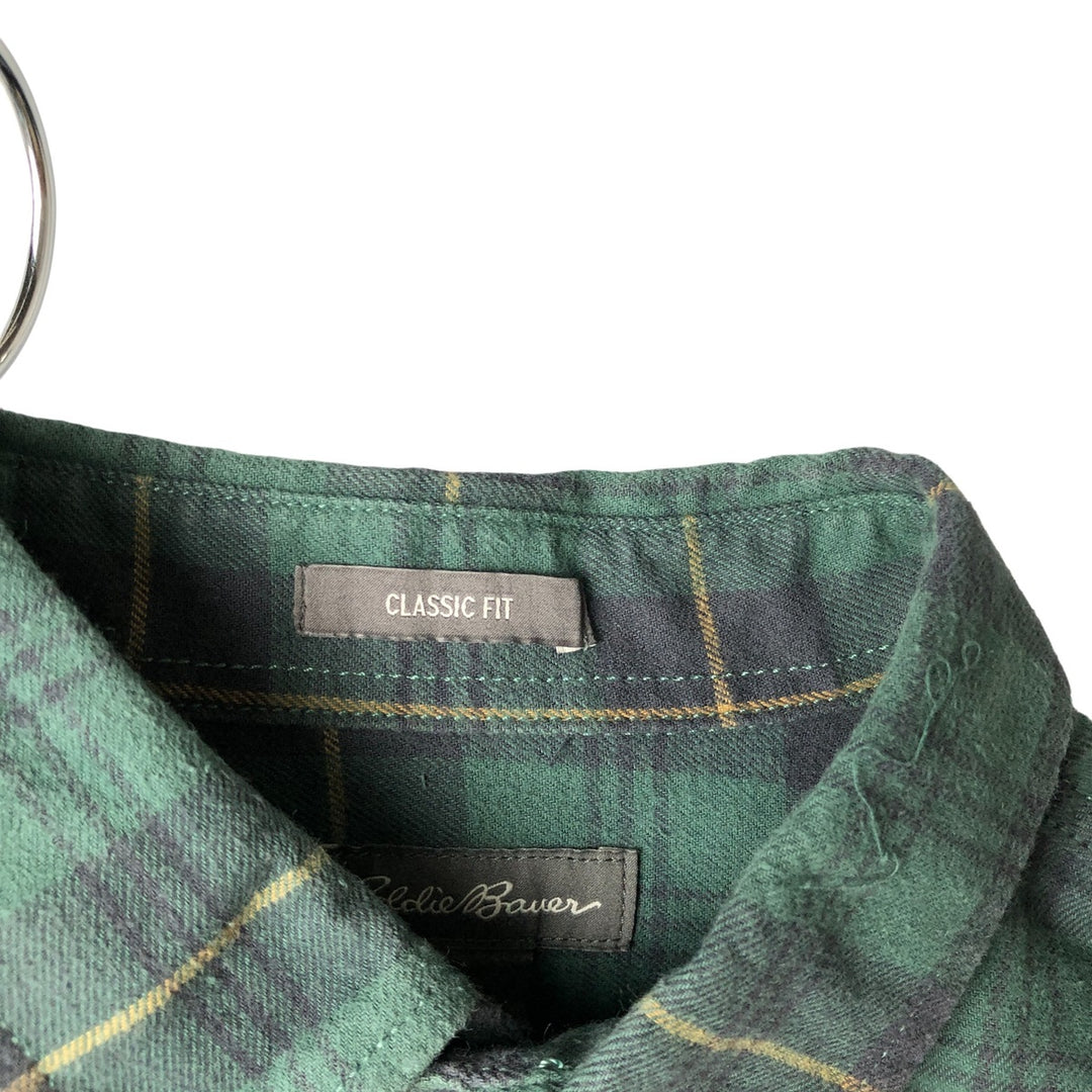 Eddie Bauer Check Pattern Button-Down Long Sleeve Light Flannel Shirt, Men's Size Small cotton green type Vintage Second Hand