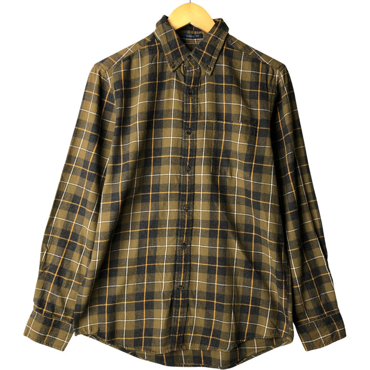 St. John's Bay Classic Fit Check Pattern Button-Down Long Sleeve Light Flannel Shirt, Men's Size Small cotton Khaki type Vintage Second Hand
