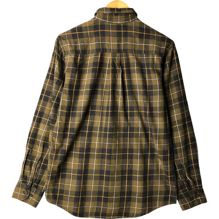 St. John's Bay Classic Fit Check Pattern Button-Down Long Sleeve Light Flannel Shirt, Men's Size Small cotton Khaki type Vintage Second Hand