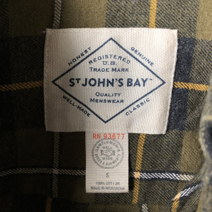 St. John's Bay Classic Fit Check Pattern Button-Down Long Sleeve Light Flannel Shirt, Men's Size Small cotton Khaki type Vintage Second Hand