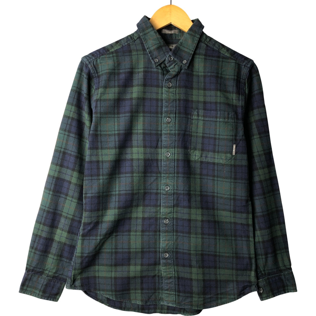 Eddie Bauer Classic Fit Blackwatch Check Button-Down Long Sleeve Light Flannel Shirt, Men's Size Small cotton green type Vintage Second Hand