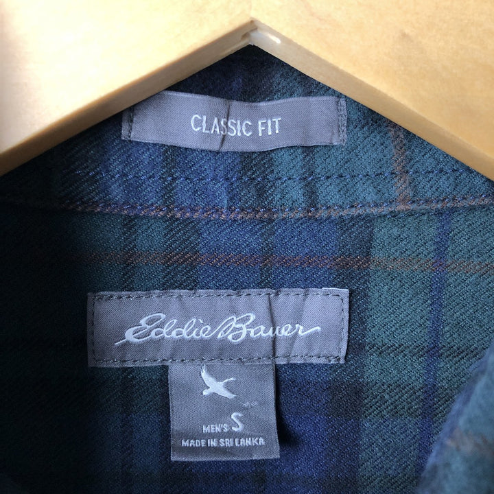 Eddie Bauer Classic Fit Blackwatch Check Button-Down Long Sleeve Light Flannel Shirt, Men's Size Small cotton green type Vintage Second Hand