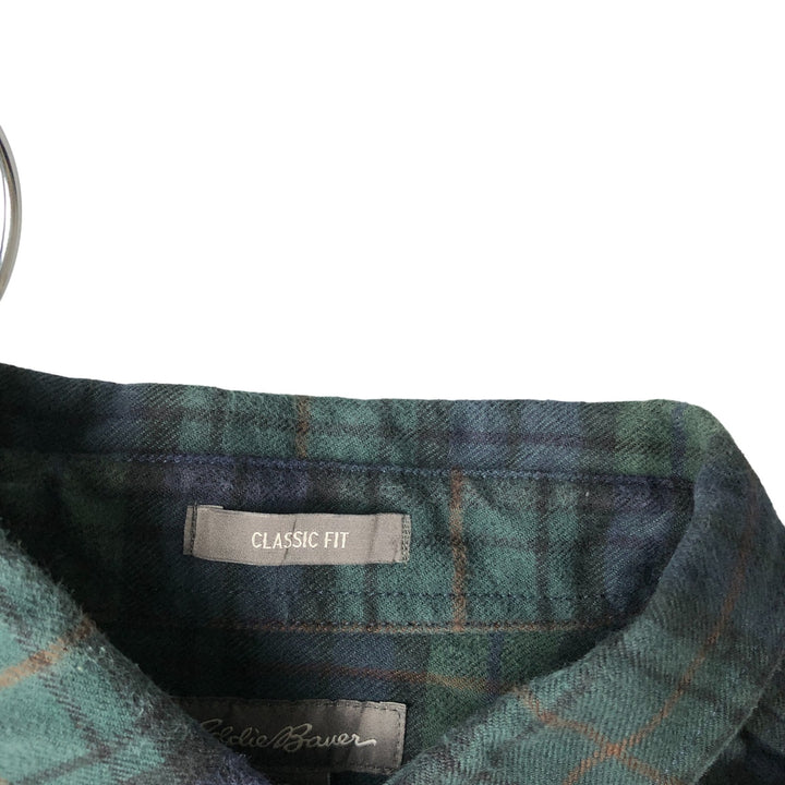 Eddie Bauer Classic Fit Blackwatch Check Button-Down Long Sleeve Light Flannel Shirt, Men's Size Small cotton green type Vintage Second Hand