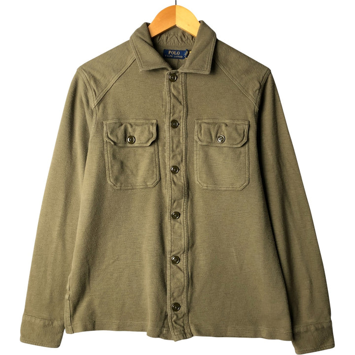 Ralph Lauren wide collar long sleeve chamois cloth box shirt, men's size S cotton Khaki type Vintage Second Hand