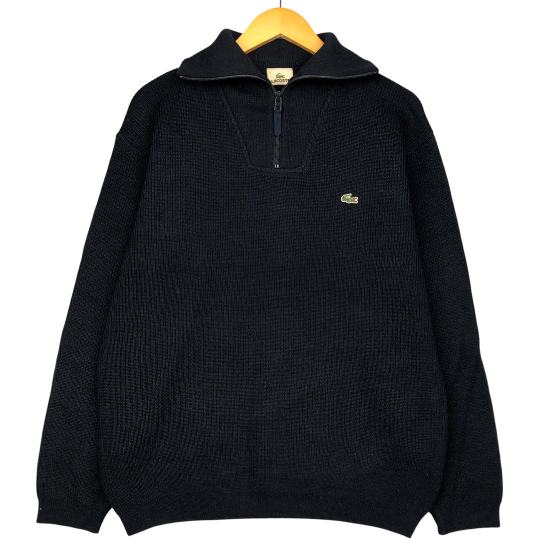 Lacoste Acrylic and Wool Knit Half-Zip Sweater, Men's Size L wool navy blue type Vintage Second Hand