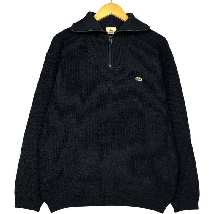 Lacoste Acrylic and Wool Knit Half-Zip Sweater, Men's Size L wool navy blue type Vintage Second Hand