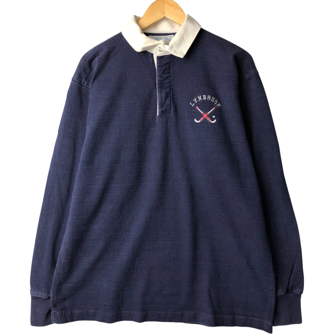 Vintage 80s-90'S Lands' End long-sleeved rugby shirt, made in the USA, size L, men's cotton navy blue type Vintage Second Hand