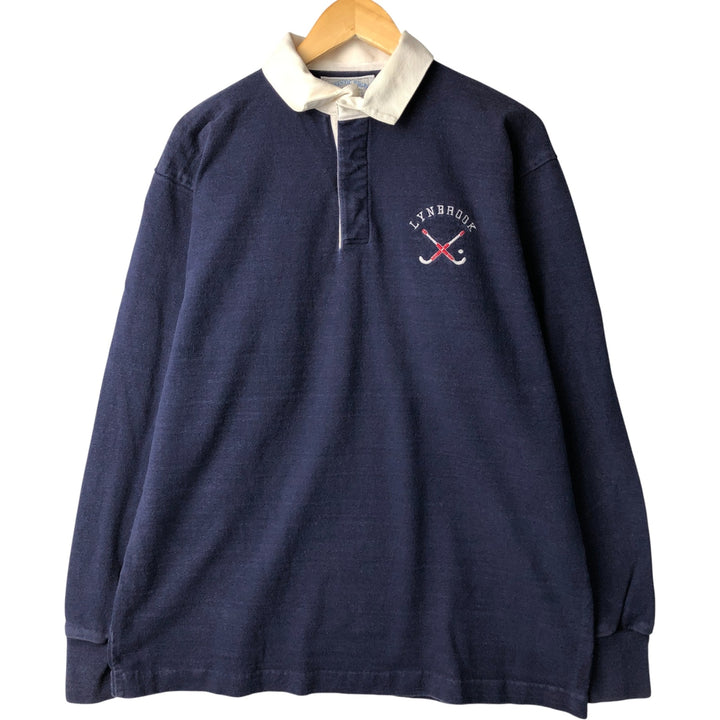 Vintage 80s-90'S Lands' End long-sleeved rugby shirt, made in the USA, size L, men's cotton navy blue type Vintage Second Hand