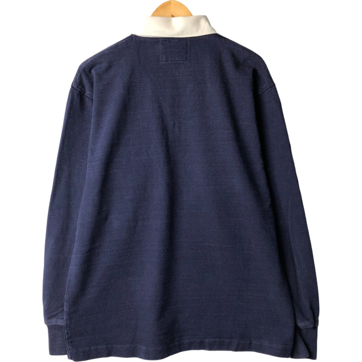 Vintage 80s-90'S Lands' End long-sleeved rugby shirt, made in the USA, size L, men's cotton navy blue type Vintage Second Hand