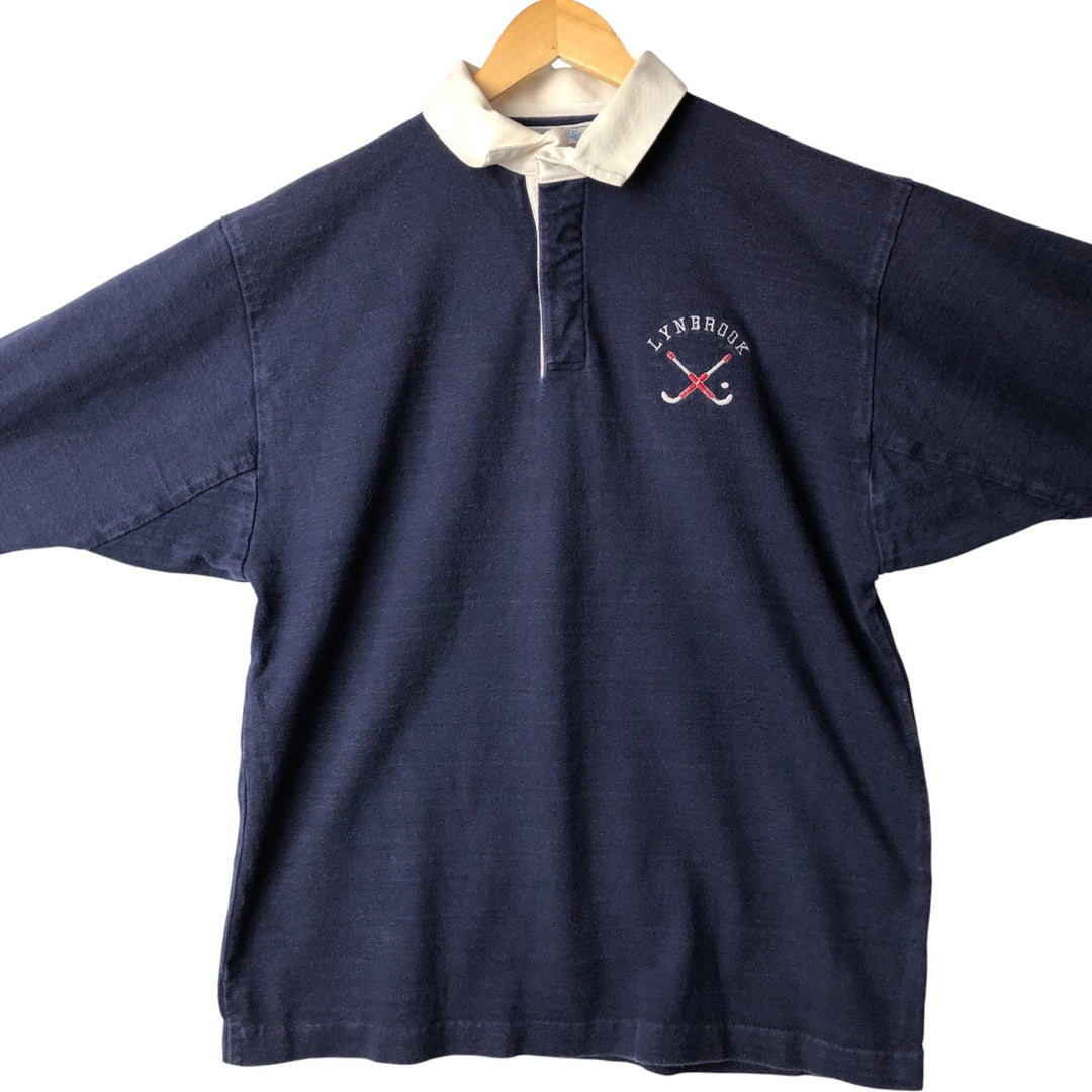 Vintage 80s-90'S Lands' End long-sleeved rugby shirt, made in the USA, size L, men's cotton navy blue type Vintage Second Hand