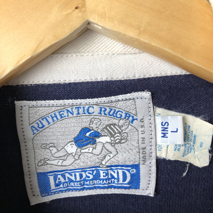Vintage 80s-90'S Lands' End long-sleeved rugby shirt, made in the USA, size L, men's cotton navy blue type Vintage Second Hand