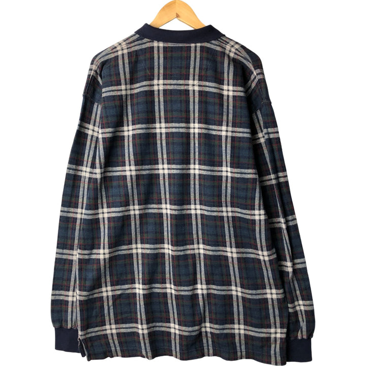 Vintage 90s-00'S Eddie Bauer Check Pattern Long Sleeve Polo Shirt, Men's Size L cotton navy blue type Vintage Second Hand