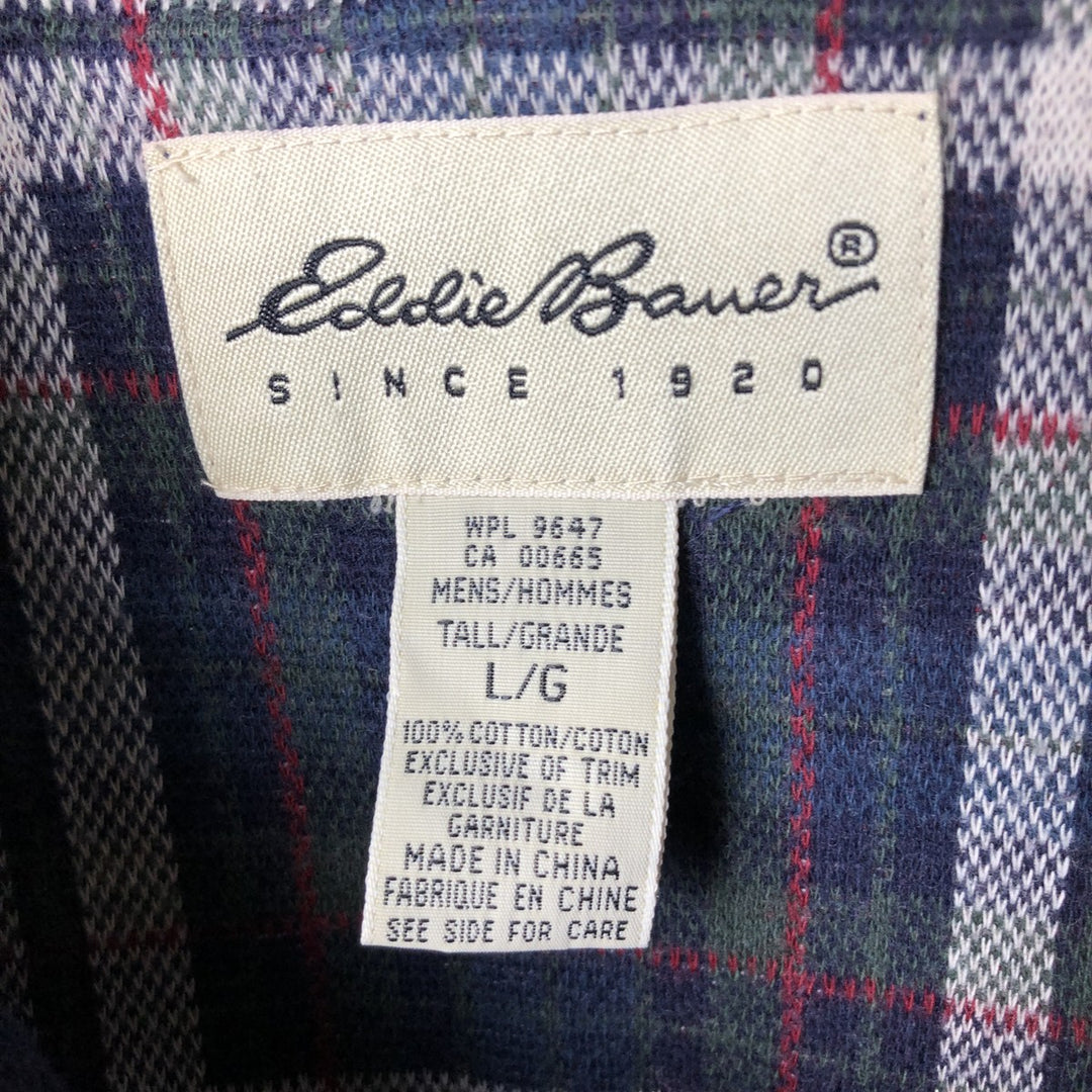 Vintage 90s-00'S Eddie Bauer Check Pattern Long Sleeve Polo Shirt, Men's Size L cotton navy blue type Vintage Second Hand