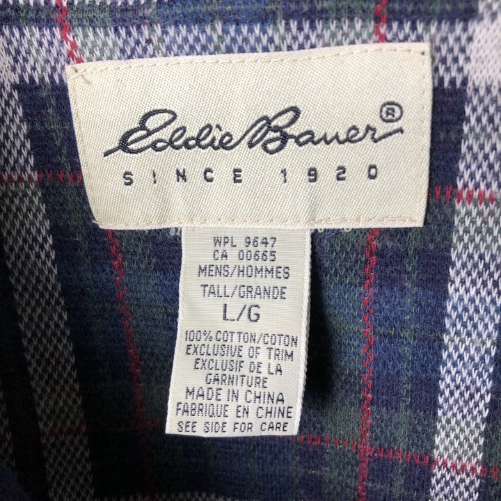 Vintage 90s-00'S Eddie Bauer Check Pattern Long Sleeve Polo Shirt, Men's Size L cotton navy blue type Vintage Second Hand