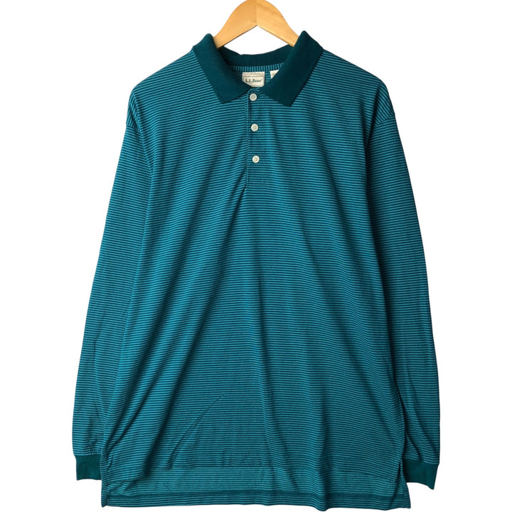 Vintage 1990'S LLBean long-sleeved striped polo shirt, made in Canada, men's size L polyester green type Vintage Second Hand