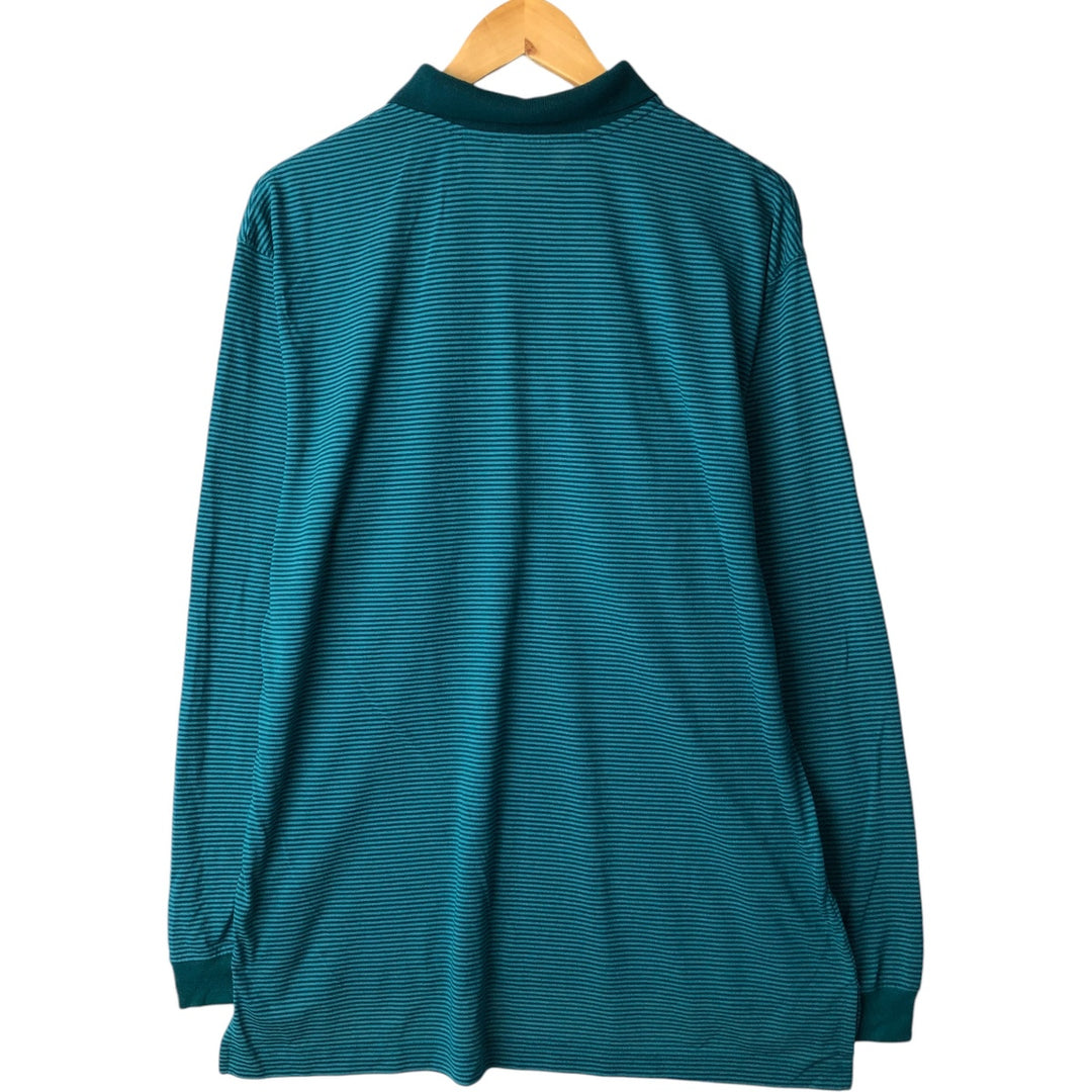 Vintage 1990'S LLBean long-sleeved striped polo shirt, made in Canada, men's size L polyester green type Vintage Second Hand