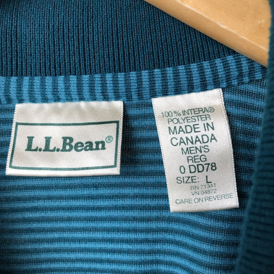 Vintage 1990'S LLBean long-sleeved striped polo shirt, made in Canada, men's size L polyester green type Vintage Second Hand