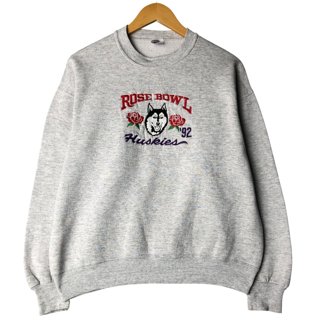 1992 Rose Bowl Collegiate Sweatshirt with Dog and Floral Print from the 1980s-1990s, Made in USA, Men's Size L cotton gray type Vintage Second Hand