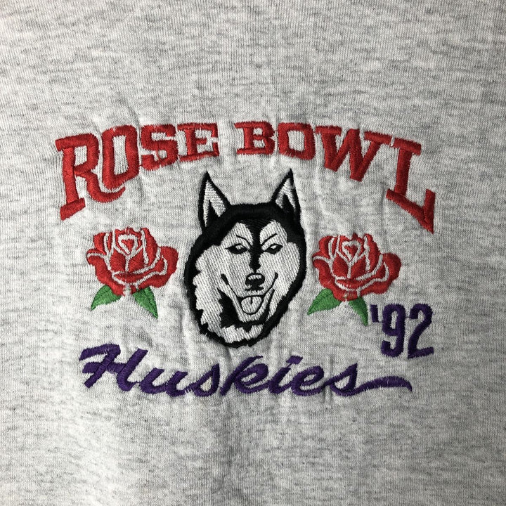 1992 Rose Bowl Collegiate Sweatshirt with Dog and Floral Print from the 1980s-1990s, Made in USA, Men's Size L cotton gray type Vintage Second Hand