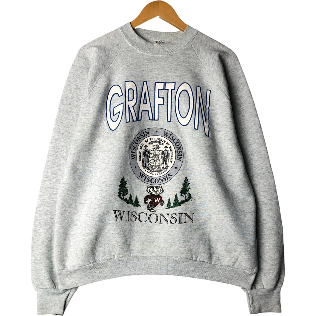 1990'S Fruit of the Loom University of Wisconsin College Character Sweatshirt, Made in USA, Men's Size L cotton gray type Vintage Second Hand