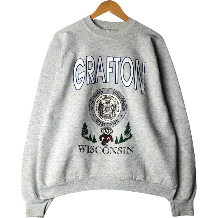 1990'S Fruit of the Loom University of Wisconsin College Character Sweatshirt, Made in USA, Men's Size L cotton gray type Vintage Second Hand