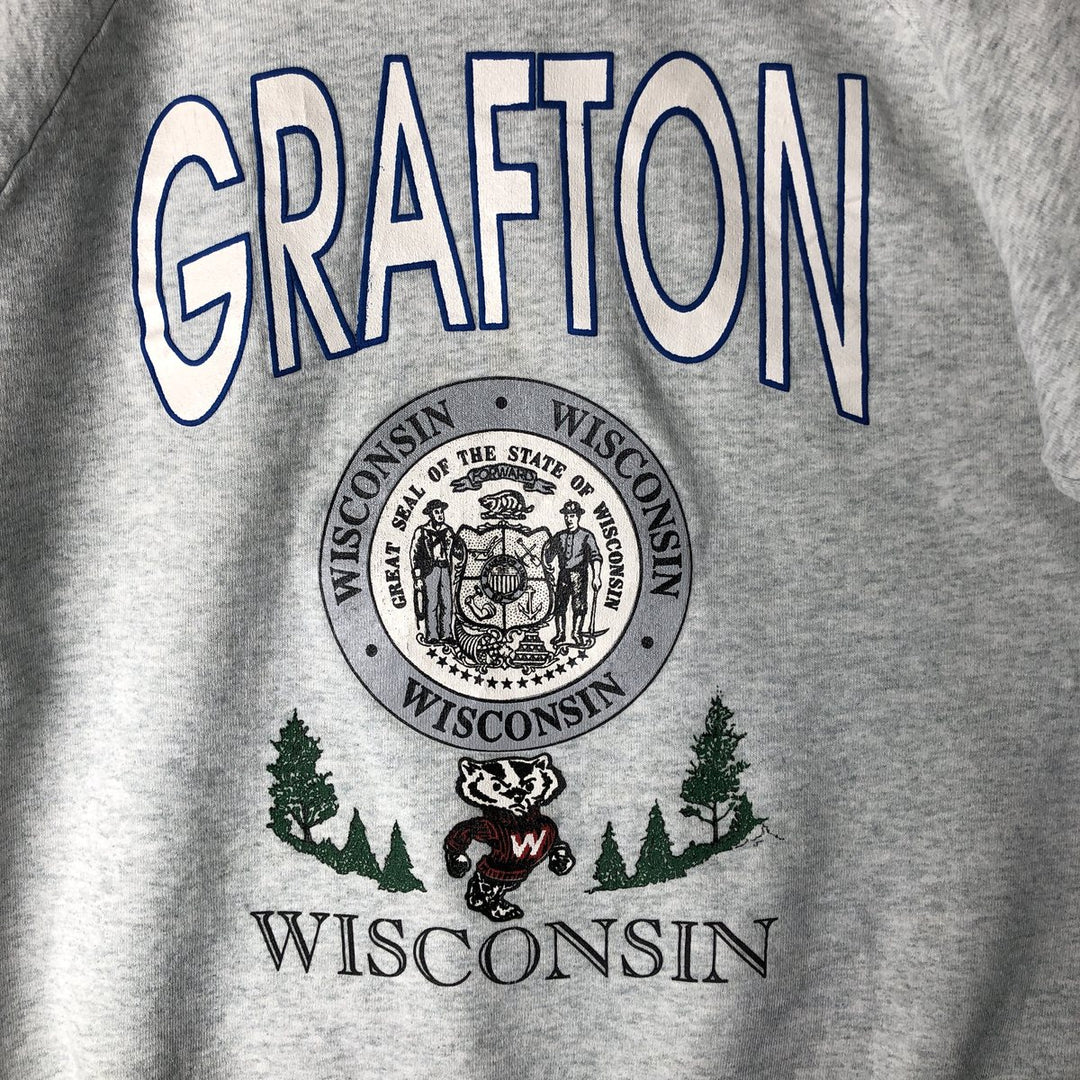 1990'S Fruit of the Loom University of Wisconsin College Character Sweatshirt, Made in USA, Men's Size L cotton gray type Vintage Second Hand