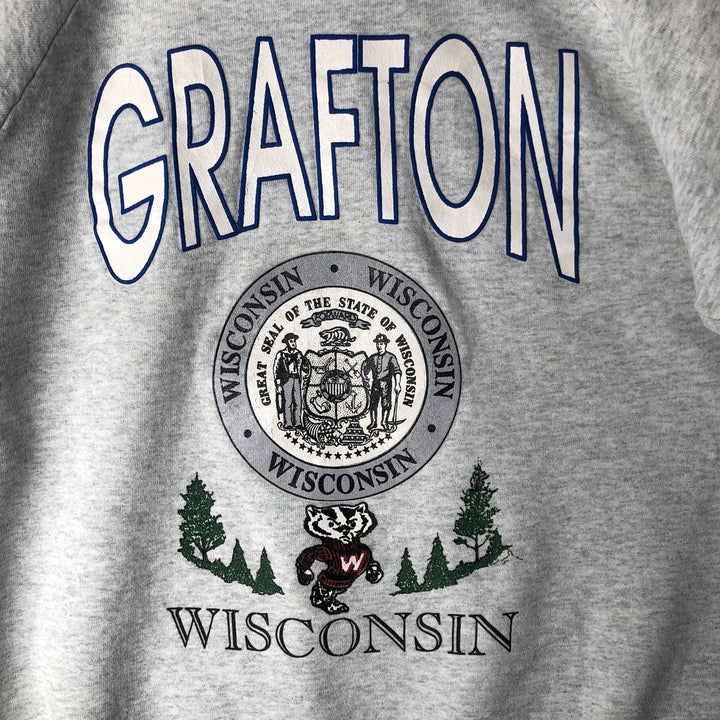1990'S Fruit of the Loom University of Wisconsin College Character Sweatshirt, Made in USA, Men's Size L cotton gray type Vintage Second Hand