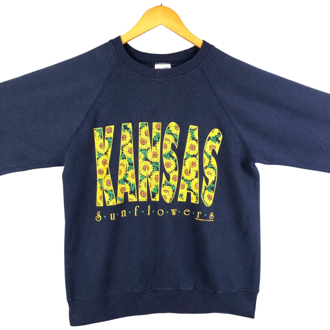 Vintage 90'S Hanes Activewear floral and sunflower print sweatshirt, made in the USA, size L, men's cotton navy blue type Vintage Second Hand