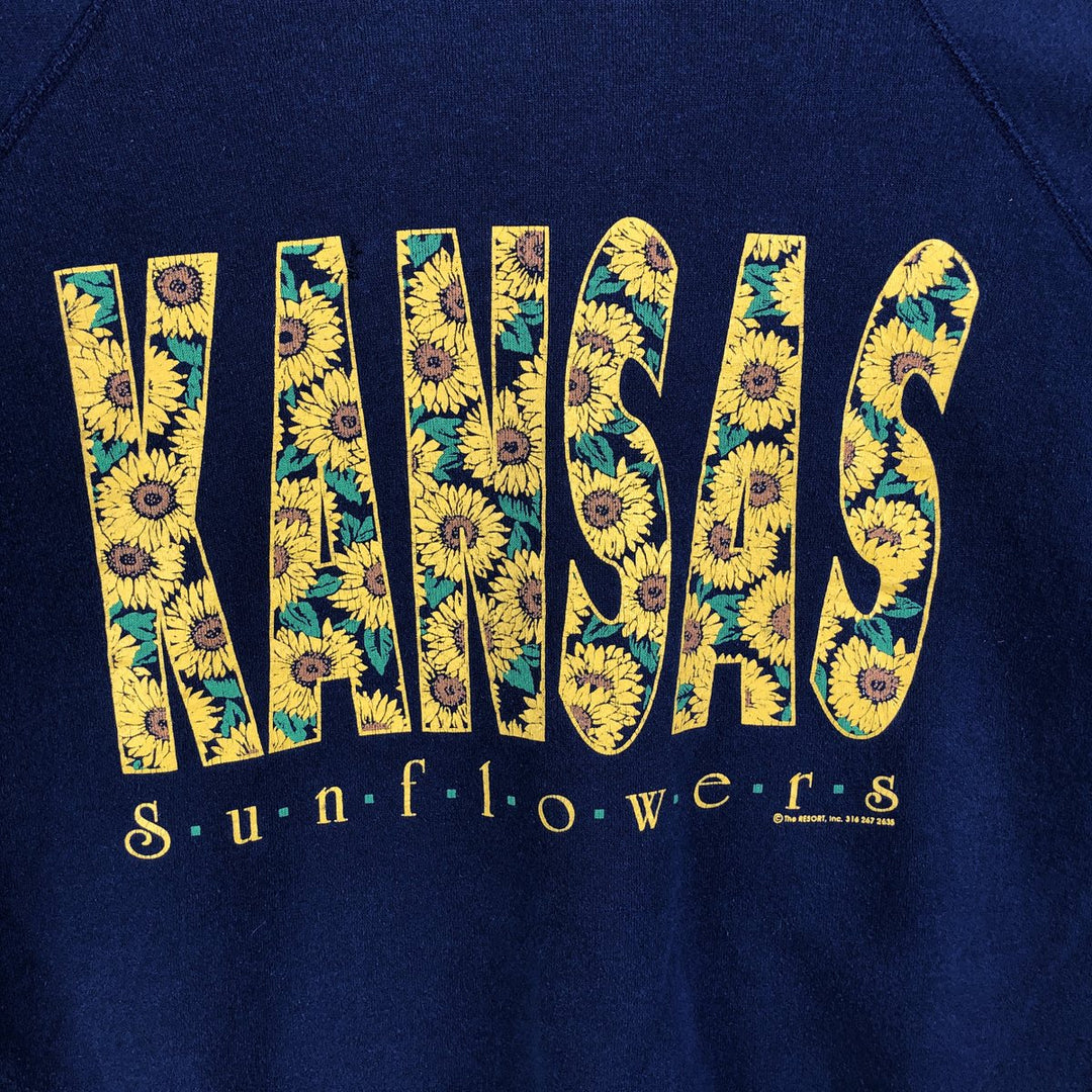 Vintage 90'S Hanes Activewear floral and sunflower print sweatshirt, made in the USA, size L, men's cotton navy blue type Vintage Second Hand