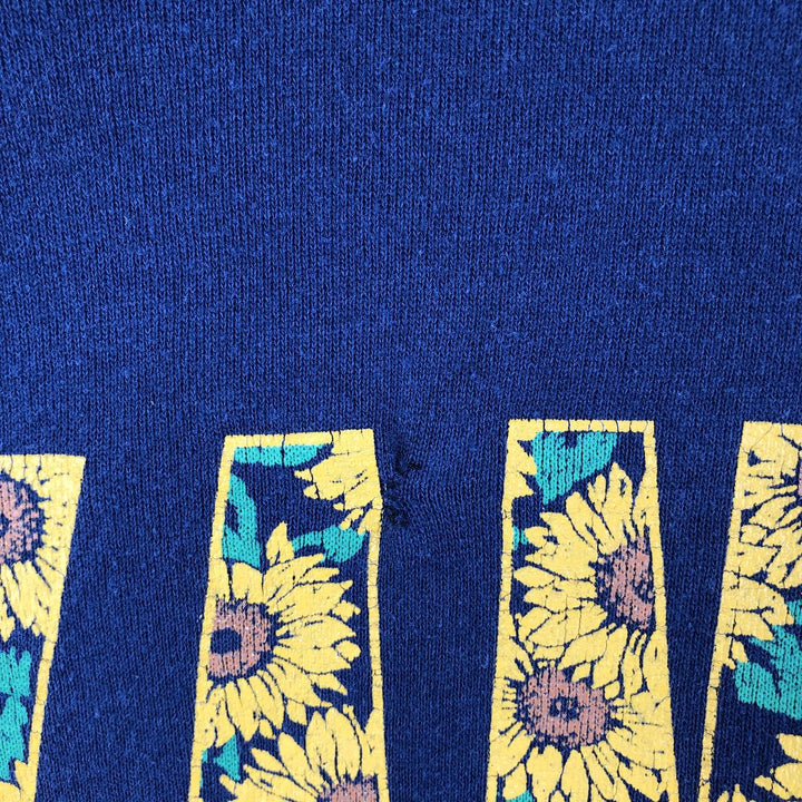 Vintage 90'S Hanes Activewear floral and sunflower print sweatshirt, made in the USA, size L, men's cotton navy blue type Vintage Second Hand