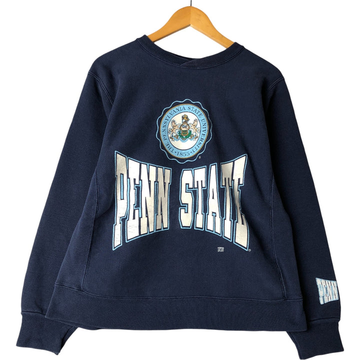 1980'S Hanes Beefy Pennsylvania State University College Sweatshirt, Made in USA, Men's Size Large cotton navy blue type Vintage Second Hand