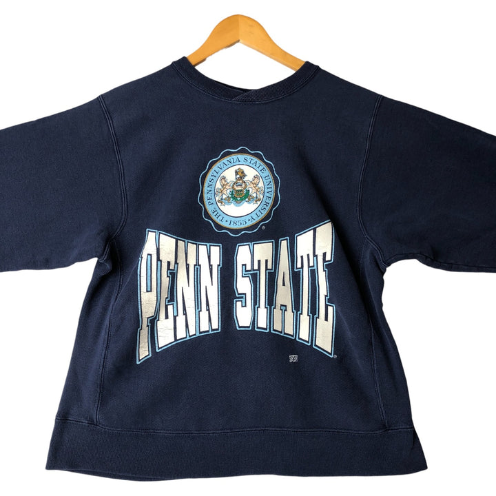 1980'S Hanes Beefy Pennsylvania State University College Sweatshirt, Made in USA, Men's Size Large cotton navy blue type Vintage Second Hand