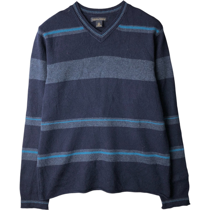 2000'S Banana Republic Striped Cashmere Blend V-Neck Lambswool Knit Sweater, Men's Size XL Lamb wool navy blue type Vintage Second Hand