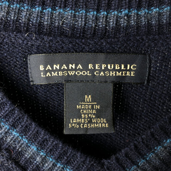2000'S Banana Republic Striped Cashmere Blend V-Neck Lambswool Knit Sweater, Men's Size XL Lamb wool navy blue type Vintage Second Hand