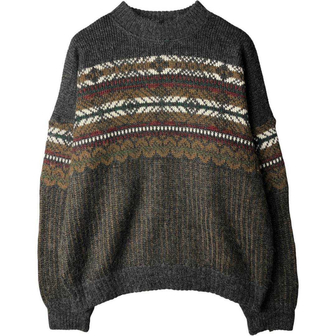 St. Michael all-over print mock neck alpaca-blend acrylic knit sweater, made in the UK, men's size XXXL. acrylic Charcoal Vintage Second Hand