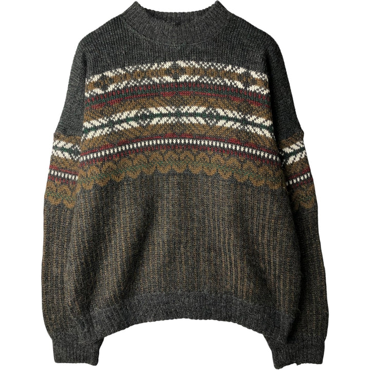 St. Michael all-over print mock neck alpaca-blend acrylic knit sweater, made in the UK, men's size XXXL. acrylic Charcoal Vintage Second Hand