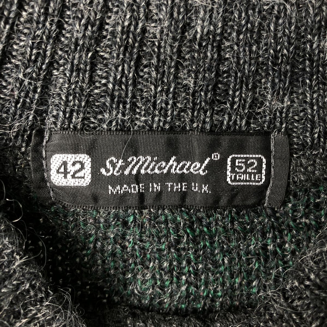 St. Michael all-over print mock neck alpaca-blend acrylic knit sweater, made in the UK, men's size XXXL. acrylic Charcoal Vintage Second Hand