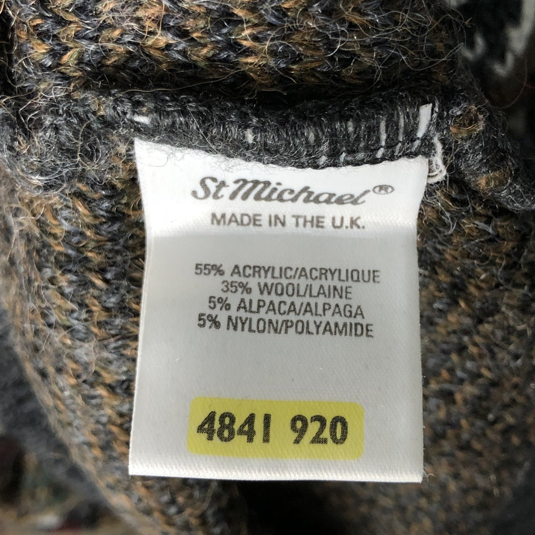 St. Michael all-over print mock neck alpaca-blend acrylic knit sweater, made in the UK, men's size XXXL. acrylic Charcoal Vintage Second Hand