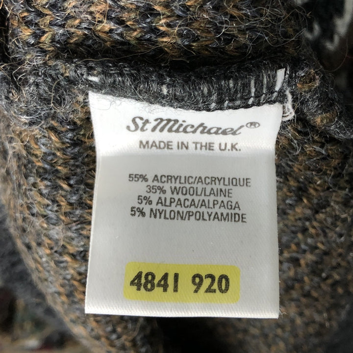 St. Michael all-over print mock neck alpaca-blend acrylic knit sweater, made in the UK, men's size XXXL. acrylic Charcoal Vintage Second Hand